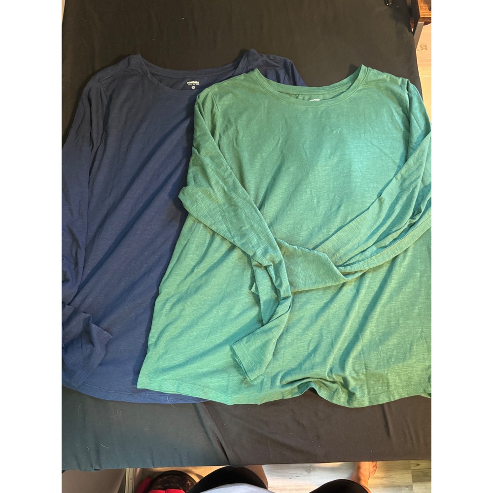Sonoma Everyday Long‎ Sleeve Crewneck Tee 2 Pack Navy Green Plus 1X WS42K010PS1